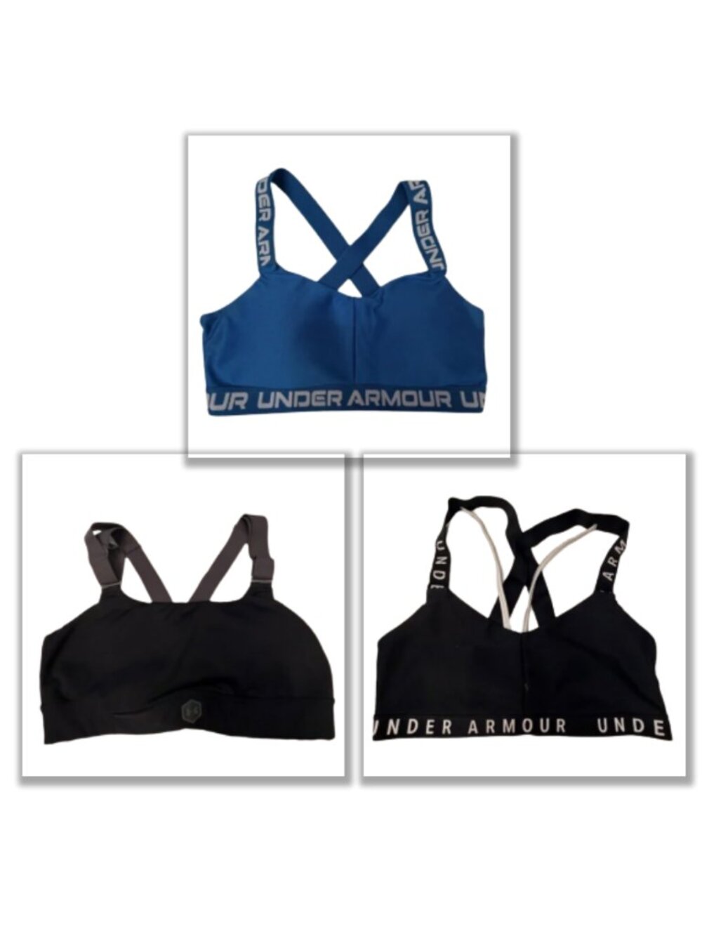 Under Armour Black, Gray and Blue Sports Bra‎ Trio Women's Small Workout Gym Fit